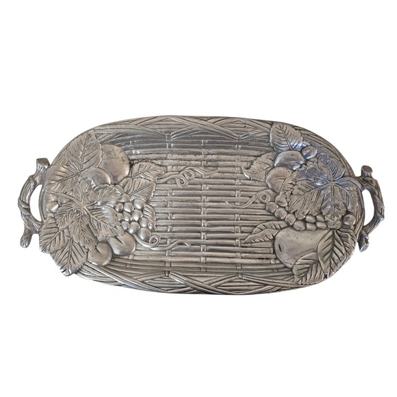 Fitz and Floyd Other - Fitz and Floyd Cast Aluminum Fruit Basketweave Oval Serving Tray with Handles